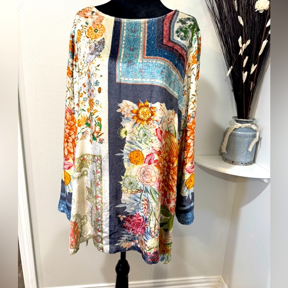 Soft Surroundings Tops - Soft Surroundings Floral Patchwork Tunic Top in Blue, Cream, Orange